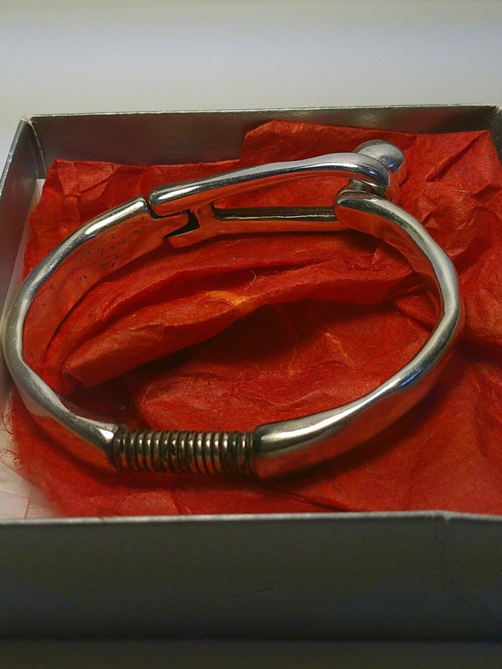 Vintage Silver Hinged Bangle Bracelet | Polished Cuff | Classic Hook Closure